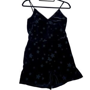 LE LIS Black Velvet Star Cutout Strappy Shorts Romper Size Medium